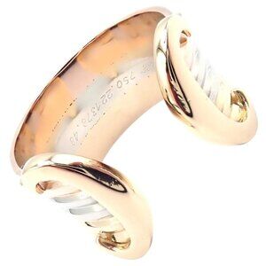 Authentic! Cartier 18k Tri-Color Gold Double C Band Ring Size 4.5